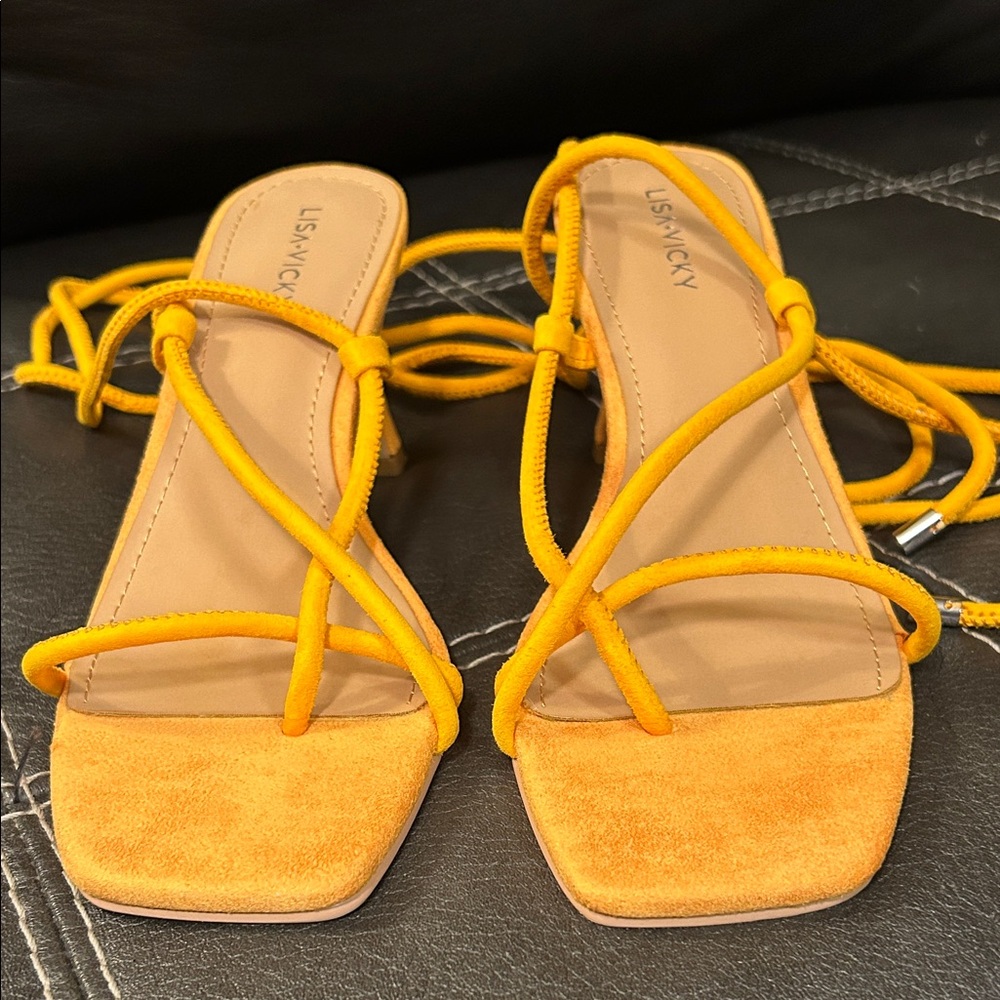 Lisa Vicky Orange Suede Feel Strappy Sandals 8.5
